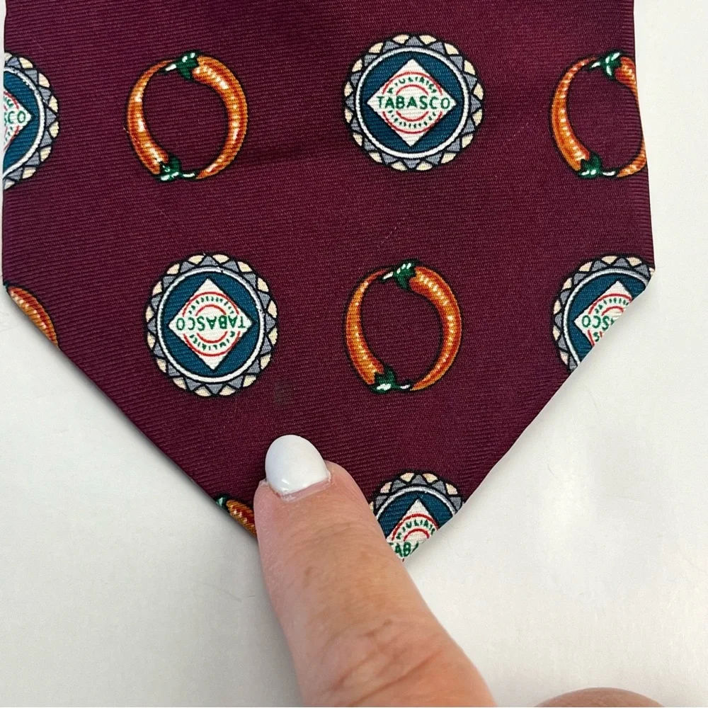 Tabasco Burgundy Red Novelty Patterned Tie 100% Silk USA Peppers Vintage *FLAWED